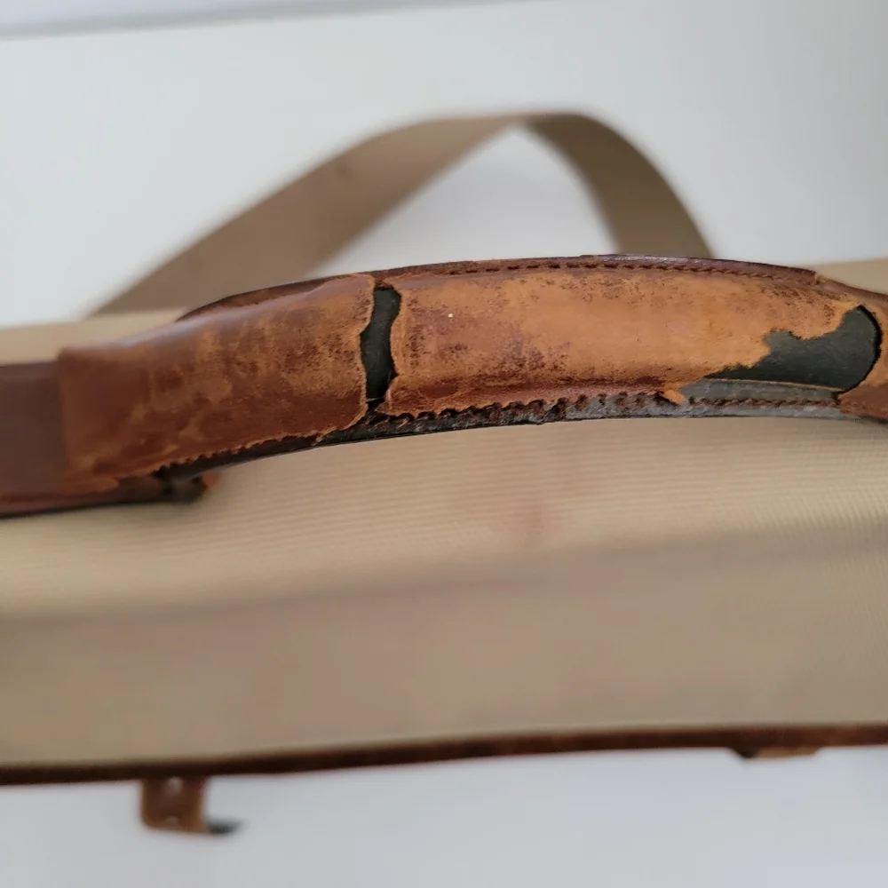 Vintage Bally Laptop Soft Briefcase Beige Nylon Brown Leather Messenger Bag
